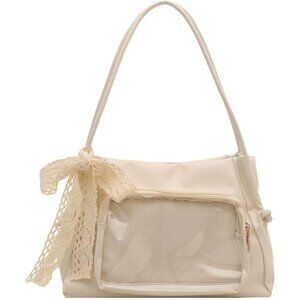 Cute White Kawaii Ita Bag with Transparent Display Pocket for Anime Fans